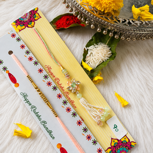 Red & White Pearl Floral Designer Rakhi Pair