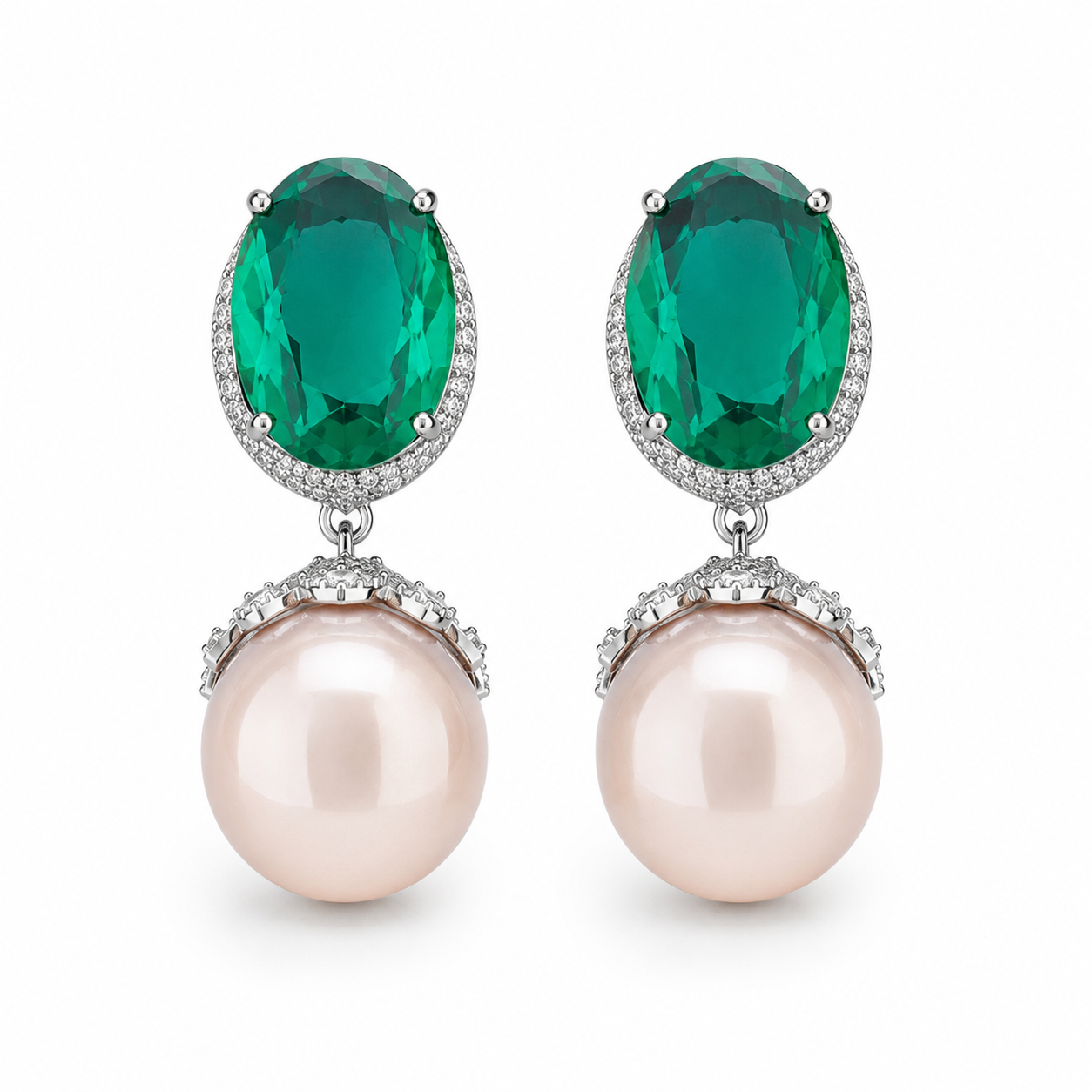 Verde Lumière Pearl Statement Earrings