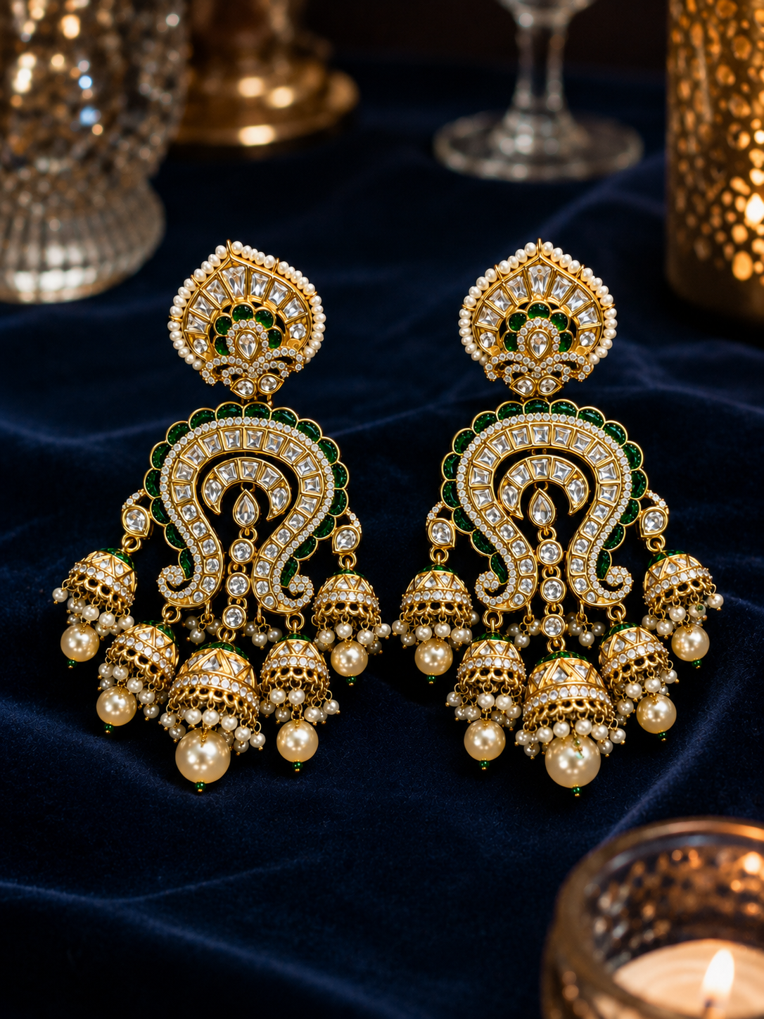Emerald Green Kundan Chandbali