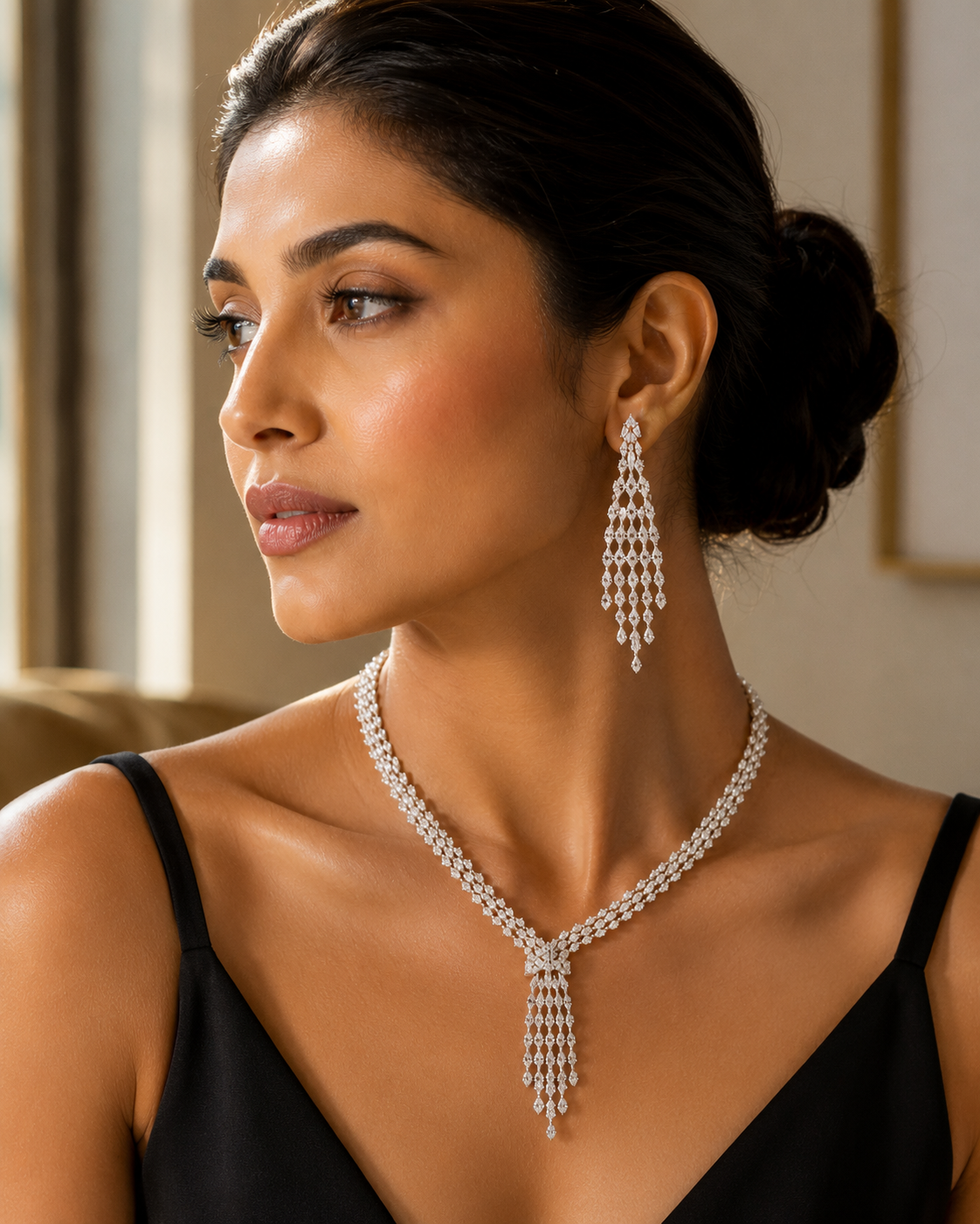 Celeste CZ Waterfall Necklace Set