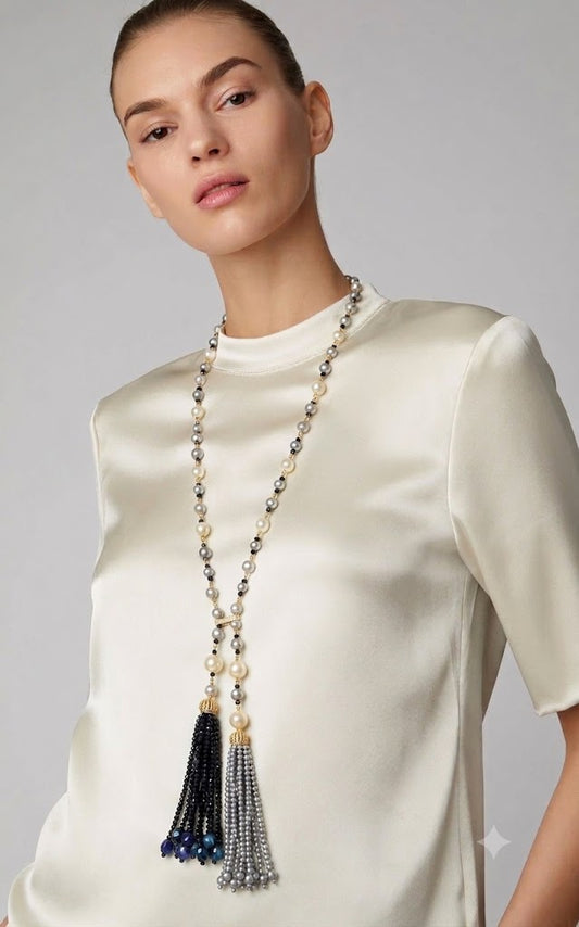Dual-Tone Pearl Tassel Necklace