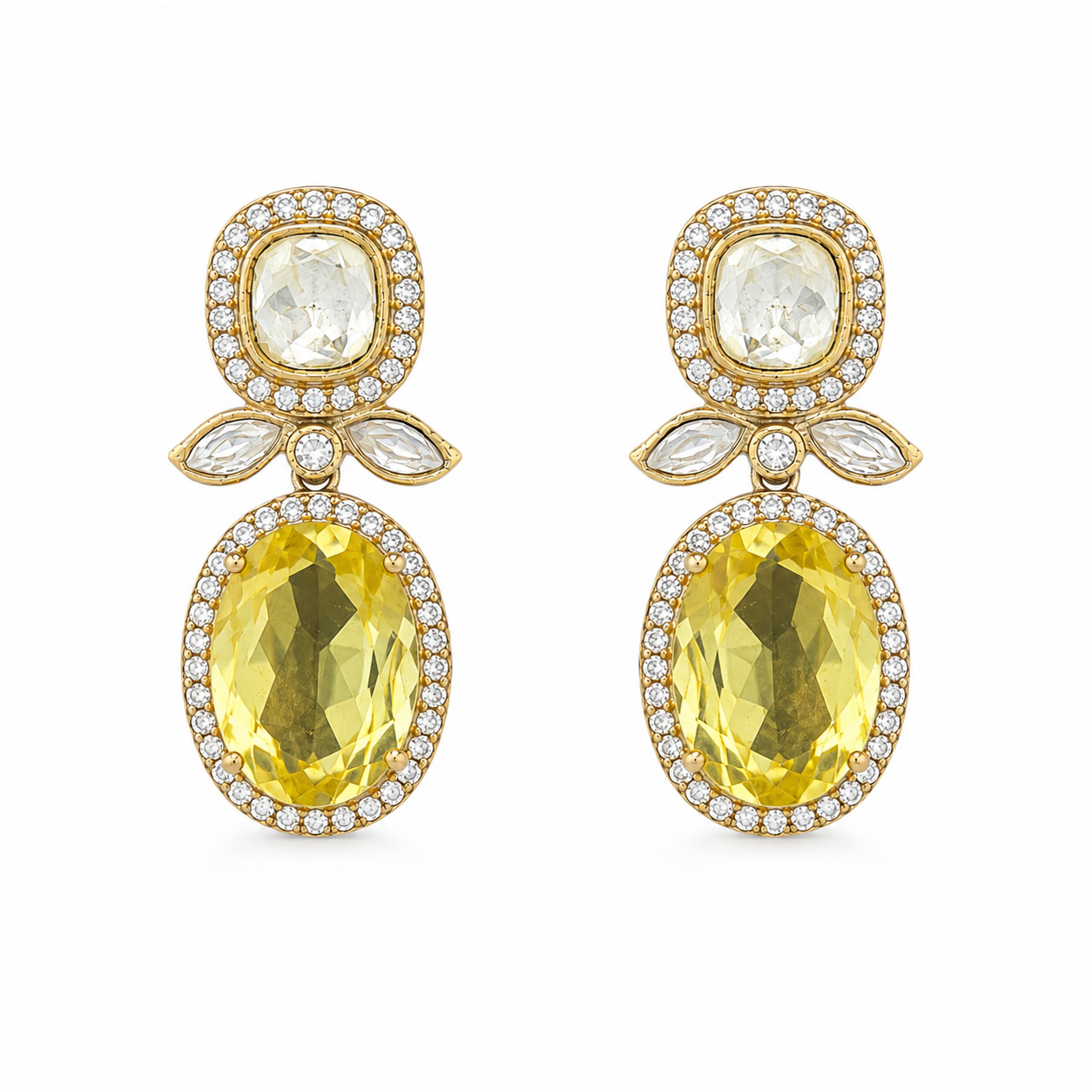 Zaria Lemon Quartz Statement Earrings | Gold-Tone CZ Party Earrings