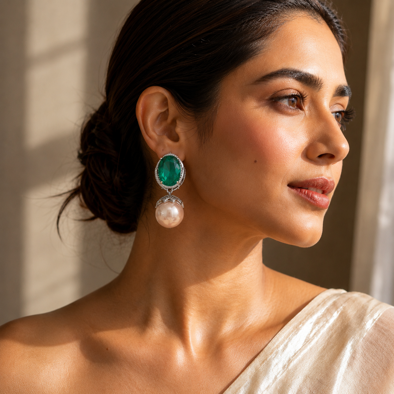 Verde Lumière Pearl Statement Earrings