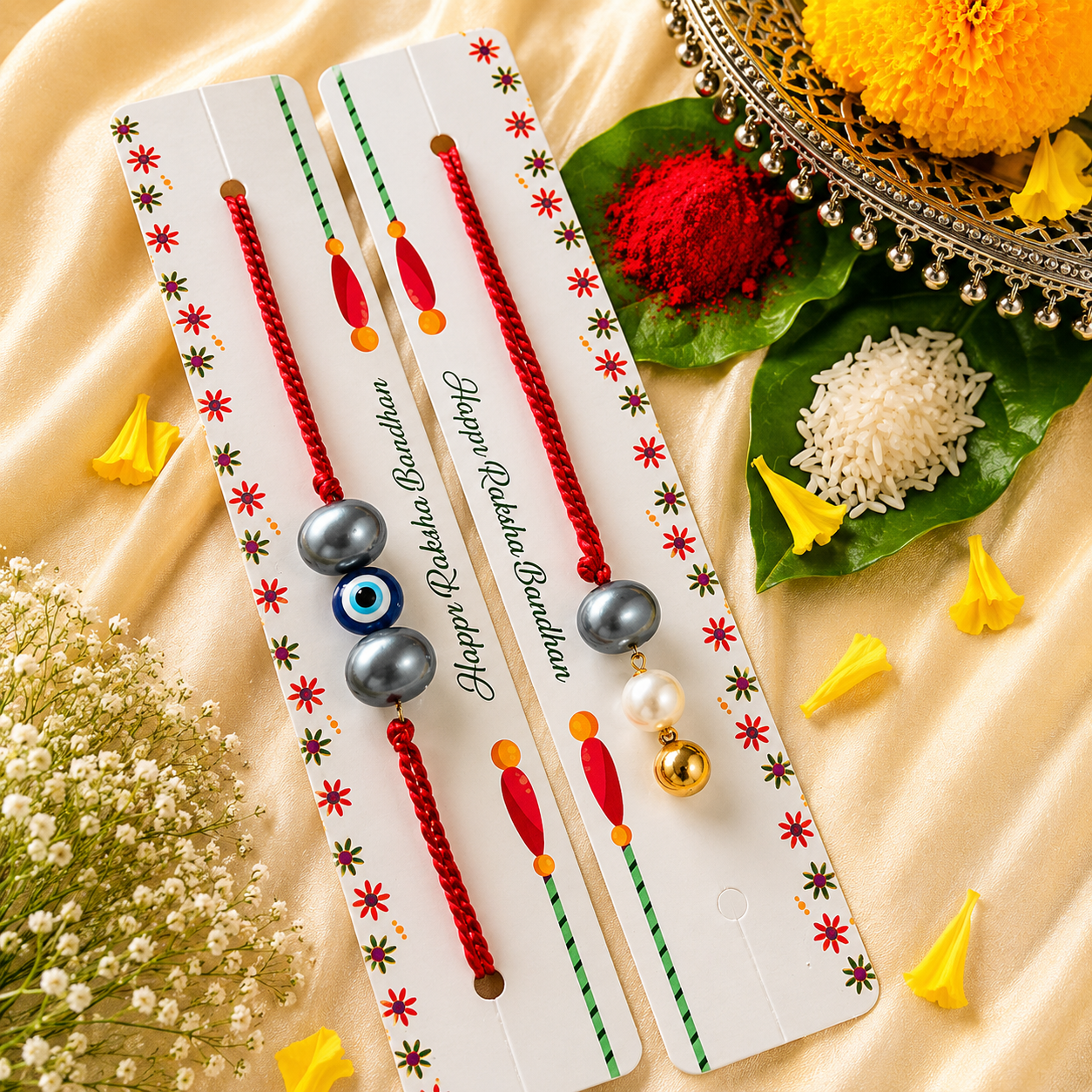 Elegant Evil Eye Bead Rakhi Set for Brother