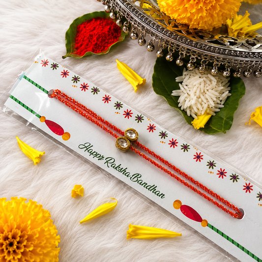 Minimal Kundan Rakhi | Orange Thread Raksha Bandhan Rakhi