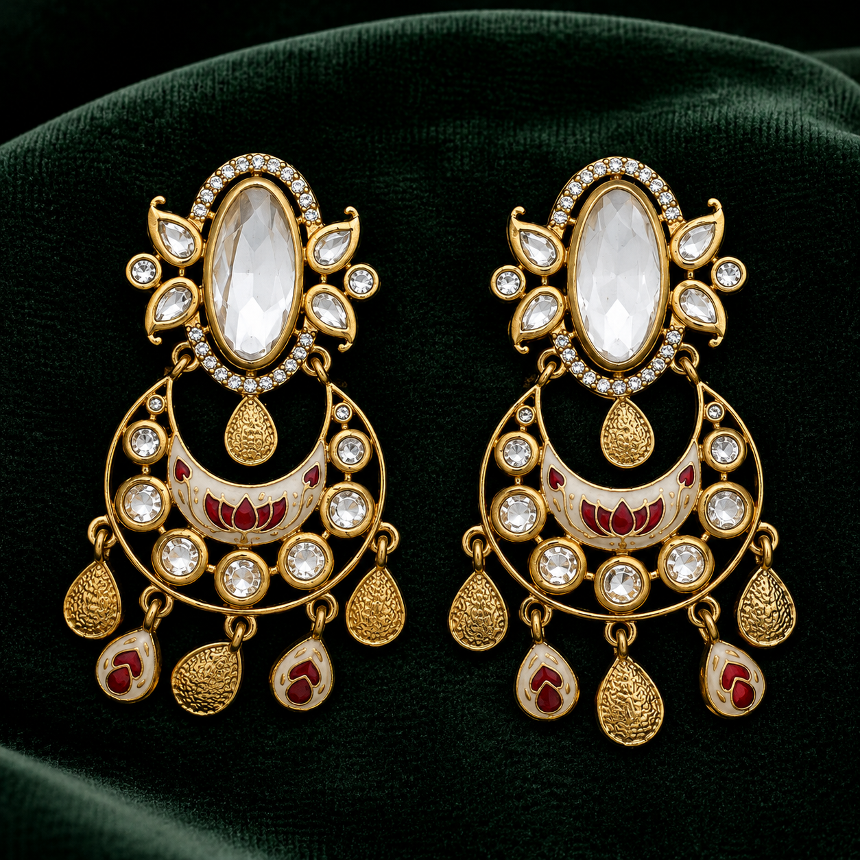 Vanya Emerald Chandbali Earrings || Kundan Statement Earrings | PRISTYN Jewels