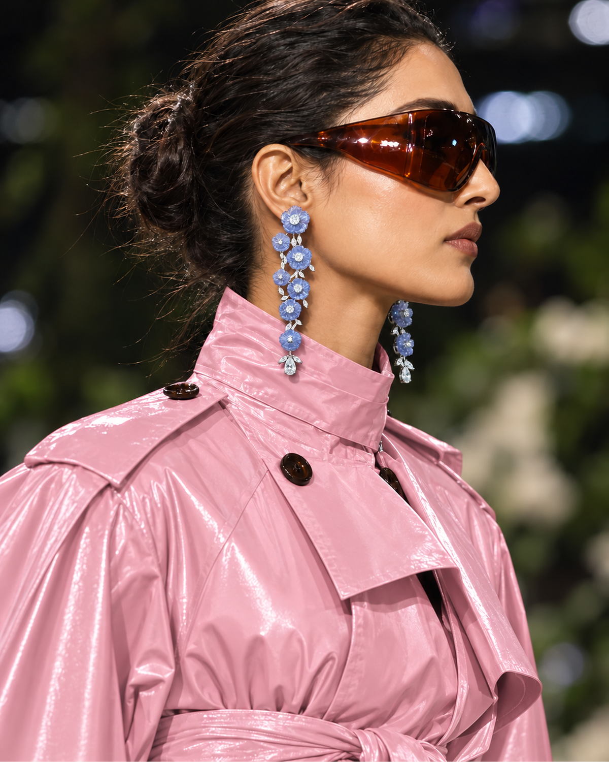 Lavender Cascade Earrings worn by a model