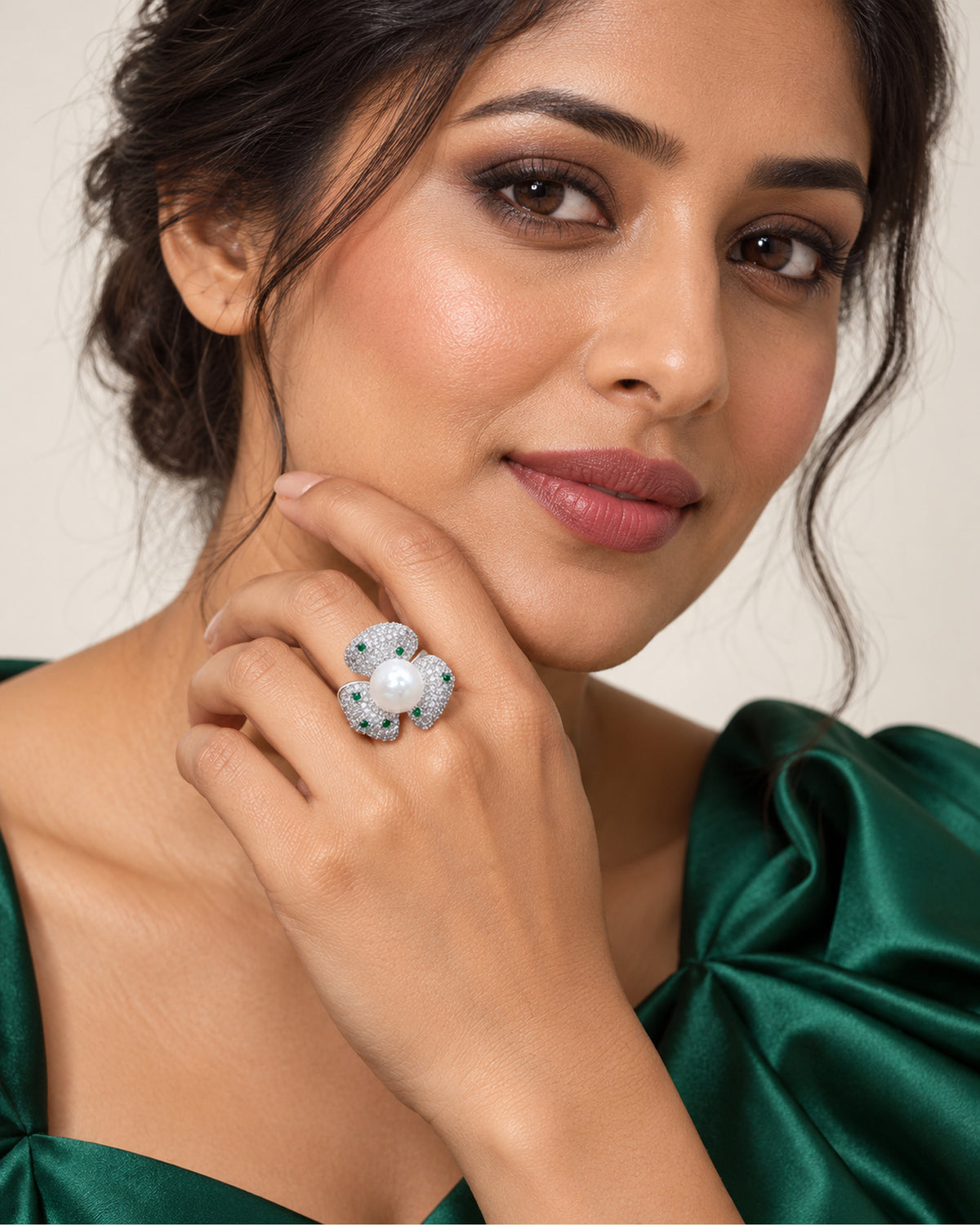 Pearl Petal Ring by PRISTYN Jewels, worn view