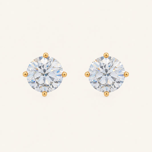 Gold Solitaire Studs by PRISTYN Jewels, front view