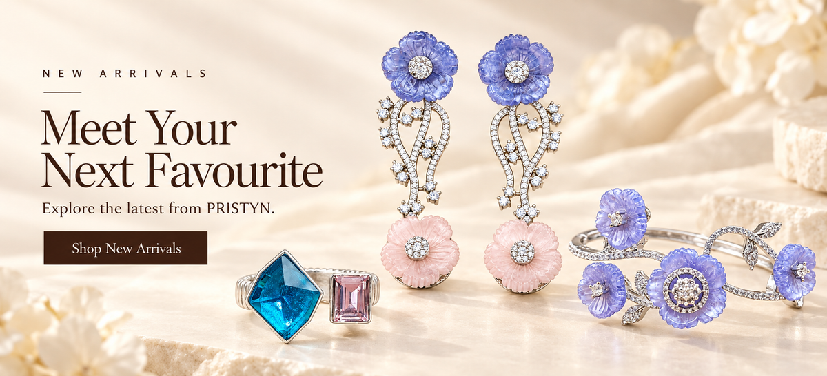 New Arrivals. Meet Your Next Favourite. Lavender floral earrings, lavender cuff and teal blush ring.